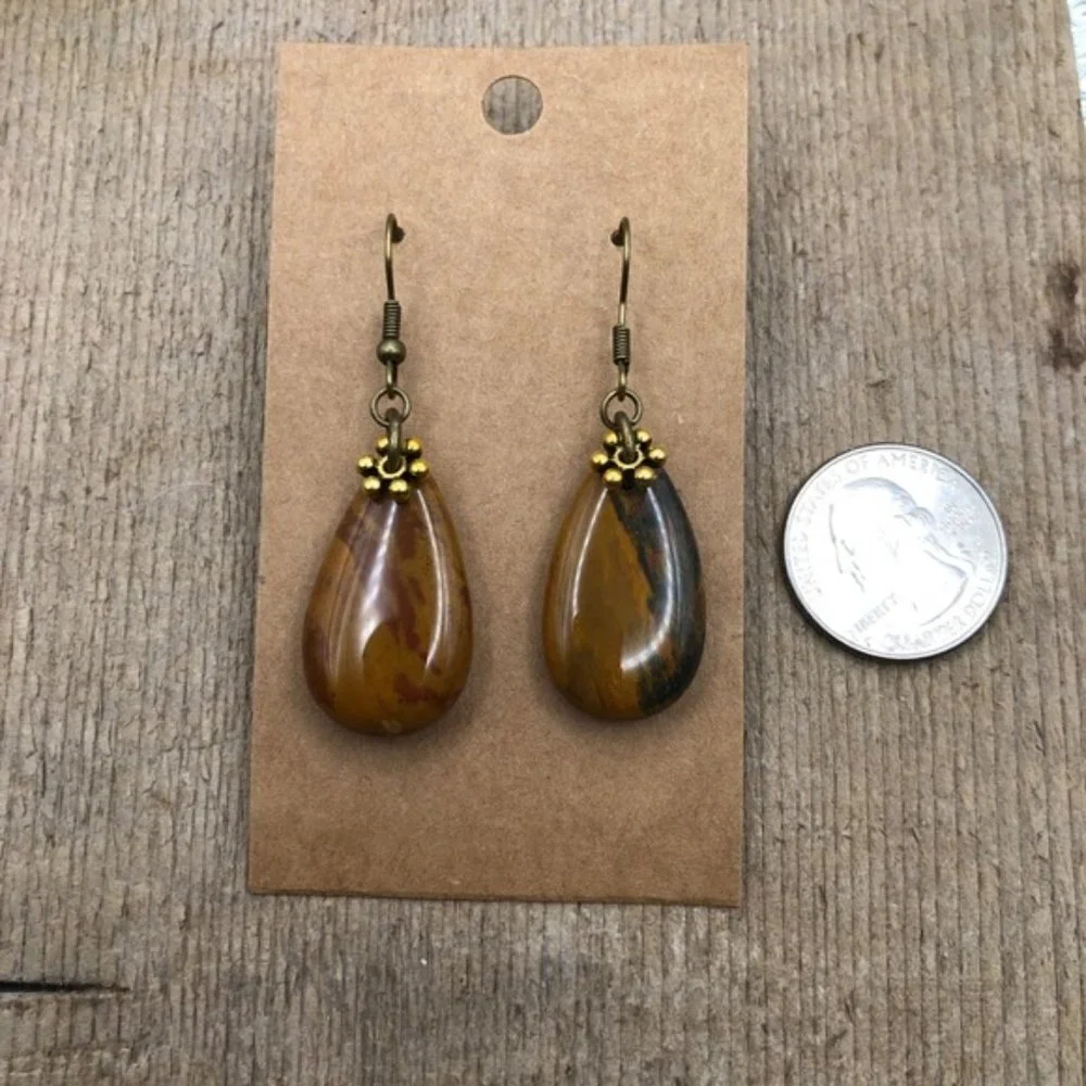 Earth-tone Jasper Teardrop Hang Earrings